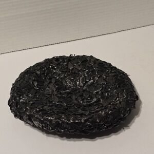 Vintage Sara Sue Miller & Rhoads Black Woven Straw Pillbox Hat Mid Century Women